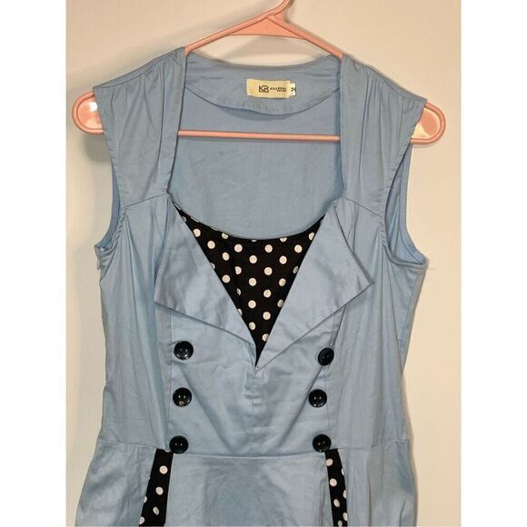 Killreal Women's Polka Dots Knee Length Sleeveless Swing Dress Blue Size Medium - Picture 3 of 10